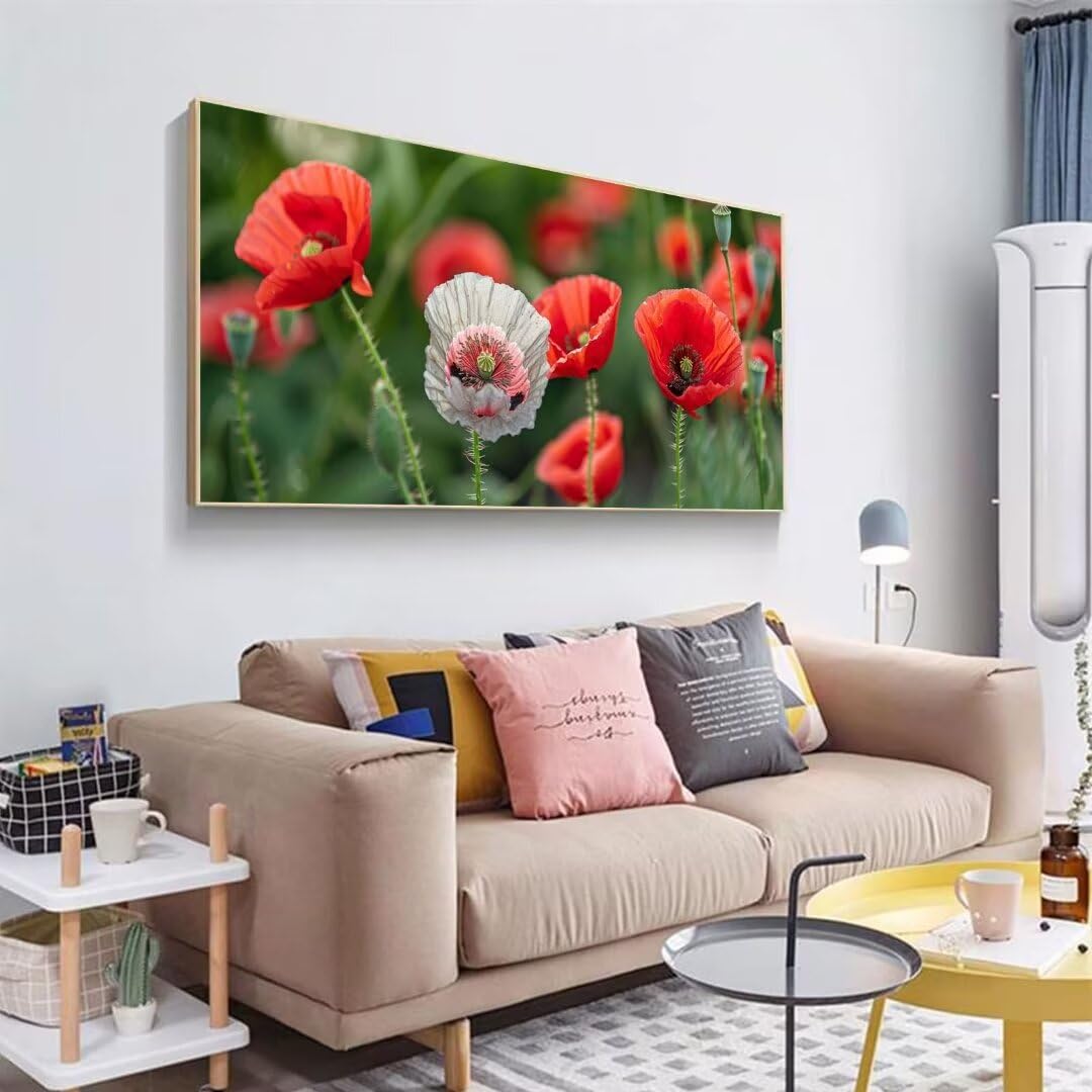 2 Pezzi papavero Pittura Diamante, 5D Diamond Painting fiore, 40x90cm Diamond Painting Grandi Dimensioni, Strass Ricamo a Punto Croce Kit Diamond Painting per Decorazioni Natalizie Casa e Regalo Z-3