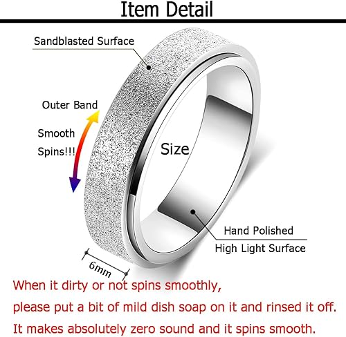 Miniatura 5 de Anillo giratorio para la ansiedad para mujeres, anillos para ansiedad, anillos para ansiedad, juguetes para aliviar la ansiedad, juguetes para