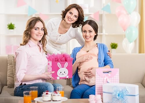 Miniatura 6 de ysmile Bolsa de regalo con papel de envoltura para parrillas, fiesta de cumpleaños infantil, bolsa de papel rosa con asas para baby shower, conejo