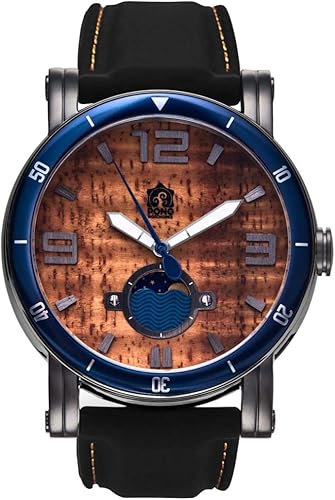 "The Waterman" Hawaiian Koa Wood Watch (1.850 in, Gunmetal & Silicone), plomizo, Hawaiano, Hawaii, Playa, Náutico, Waterman, Surf, Remo, Outrigger,