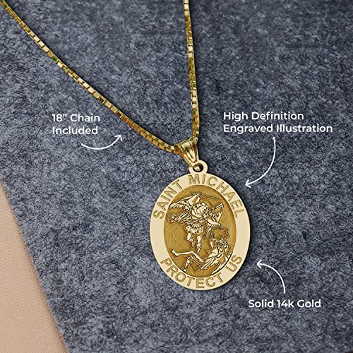 St Michael Necklace Catholic Saint Michael Pendant Oval Pendants for Women & Men Crafted in 14K Yellow or White Gold & Sterling Silver Christian Gifts for Men & Women or First Communion Gifts for Boys or Girls3