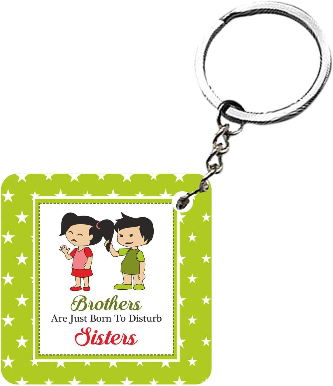 FUNKY STORERakhi Gifts for Brother, Funny Brothers Born To Disturb Sisters Wood Square Keychain/Keyring