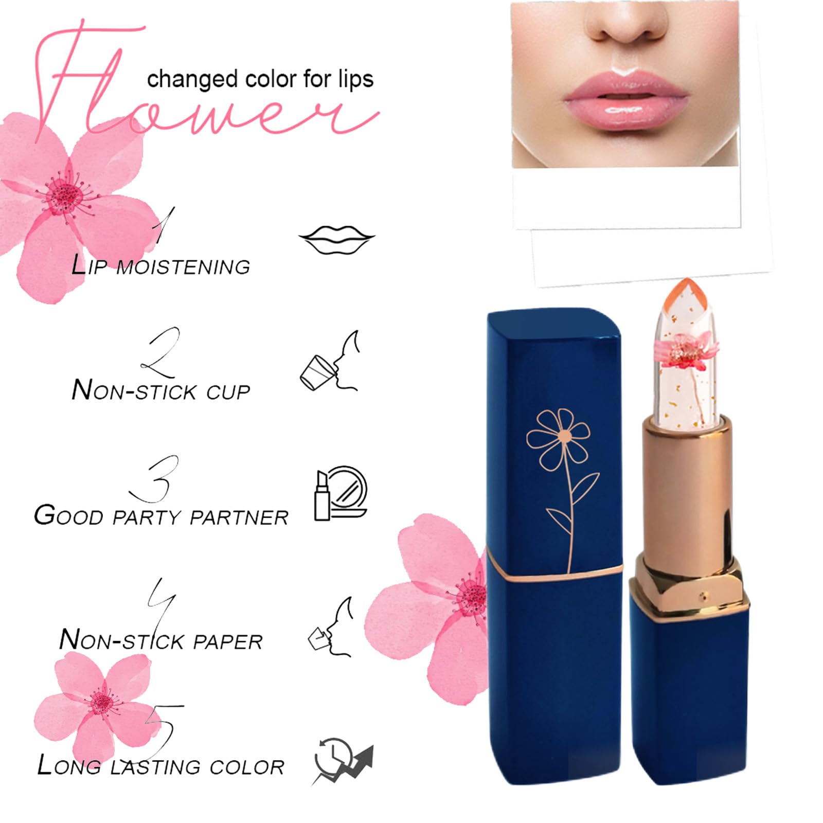 Clear Flower Jelly Lipstick, Jelly Crystal Temperature Colour Changing Lip Balm, Moisturizer Long Lasting Lipsticks - Image 2