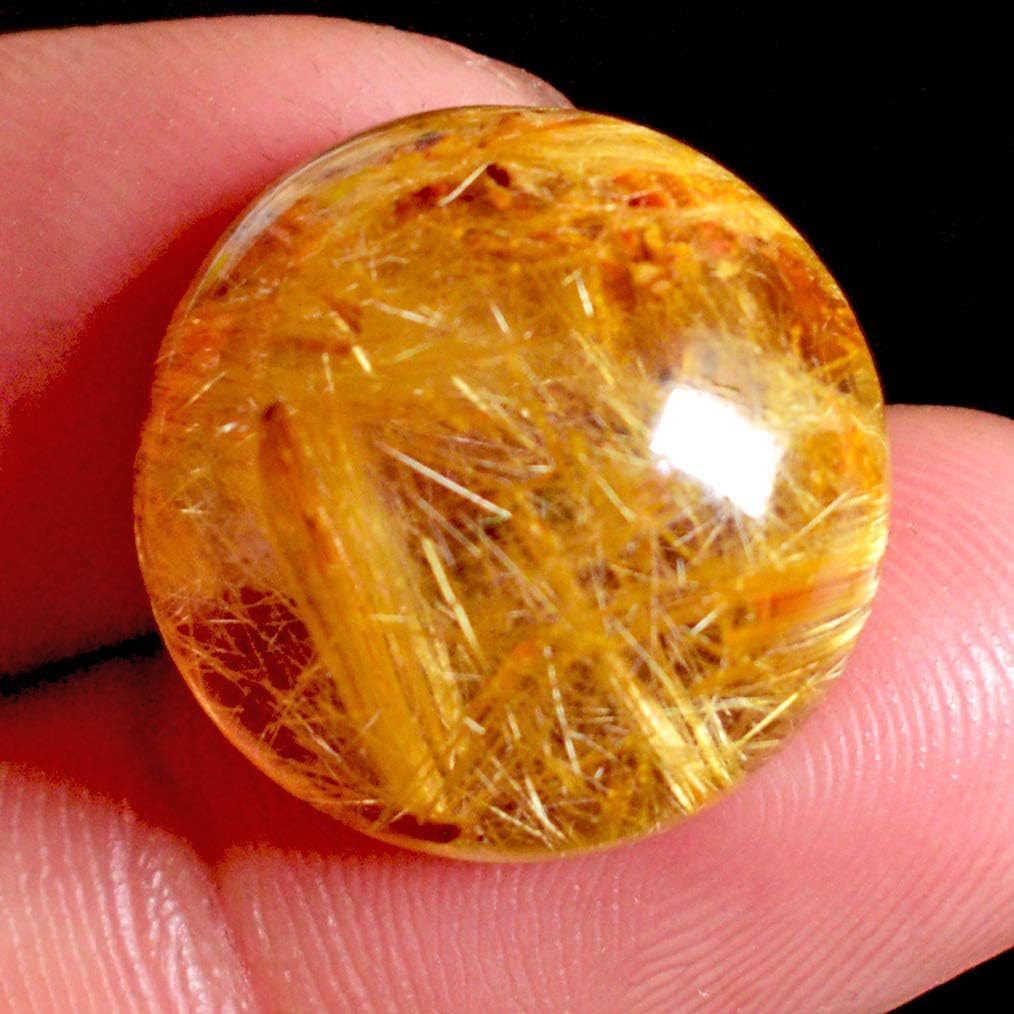 Natural Golden Rutile Cabochon, Round Shape, Flat Back, Size 18x18x8 MM, Hand Polished, Loose Gemstone, Smooth Cab Golden Rutilated AG-15549