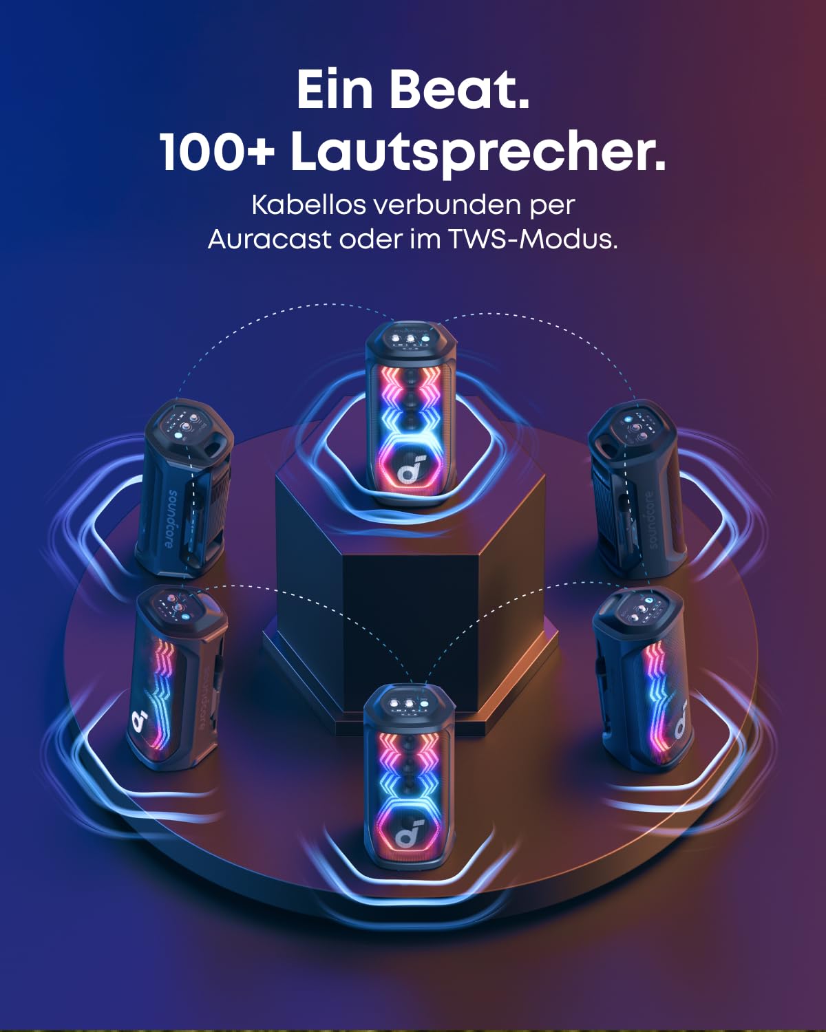 soundcore by Anker Rave 3S Partybox mit KI-Karaoke, 200W Sound, 12h Akku | Party-Lautsprecher mit 2 kabellosen Mikros, KI-Gesangsentfernung, Lichtshow, Auracast, Bluetooth Lautsprecher für innen&außen