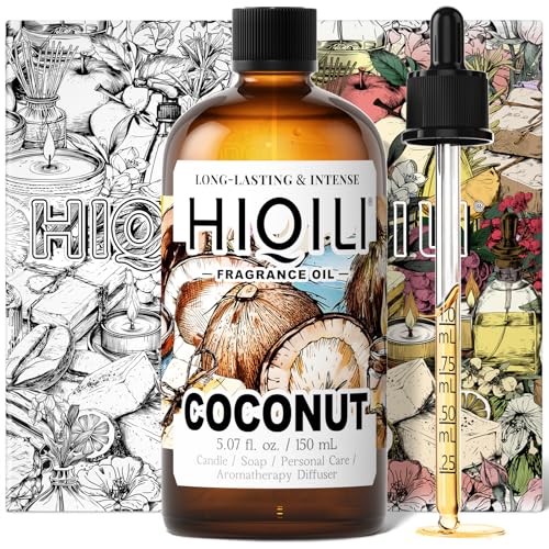 Image of HIQILI Coconut Fragrance Oil for Soap, Candle Making & Diffuser | Ideal for Body Spray, Women's Perfume Making, Creamy Scents - 5.07 Fl Oz / 150 ML