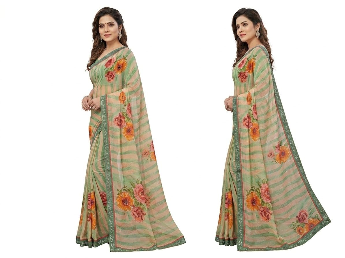Alok Textiles Floral Striped Georgette Saree with Stone Work-picture-47