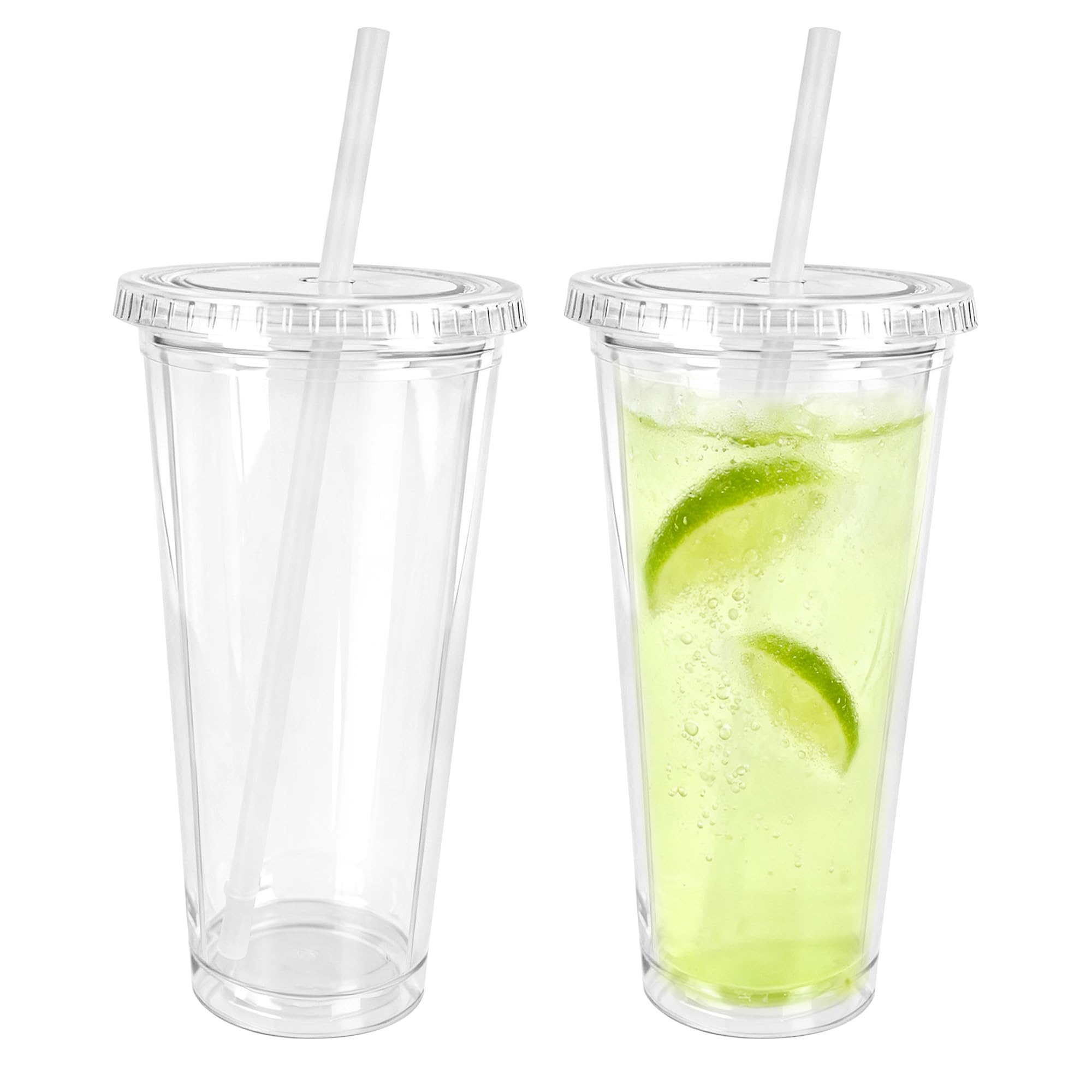 Axincardarm Iced Coffee Cup Plastic Double Walled Cups with Straw Lid 2 Pcs