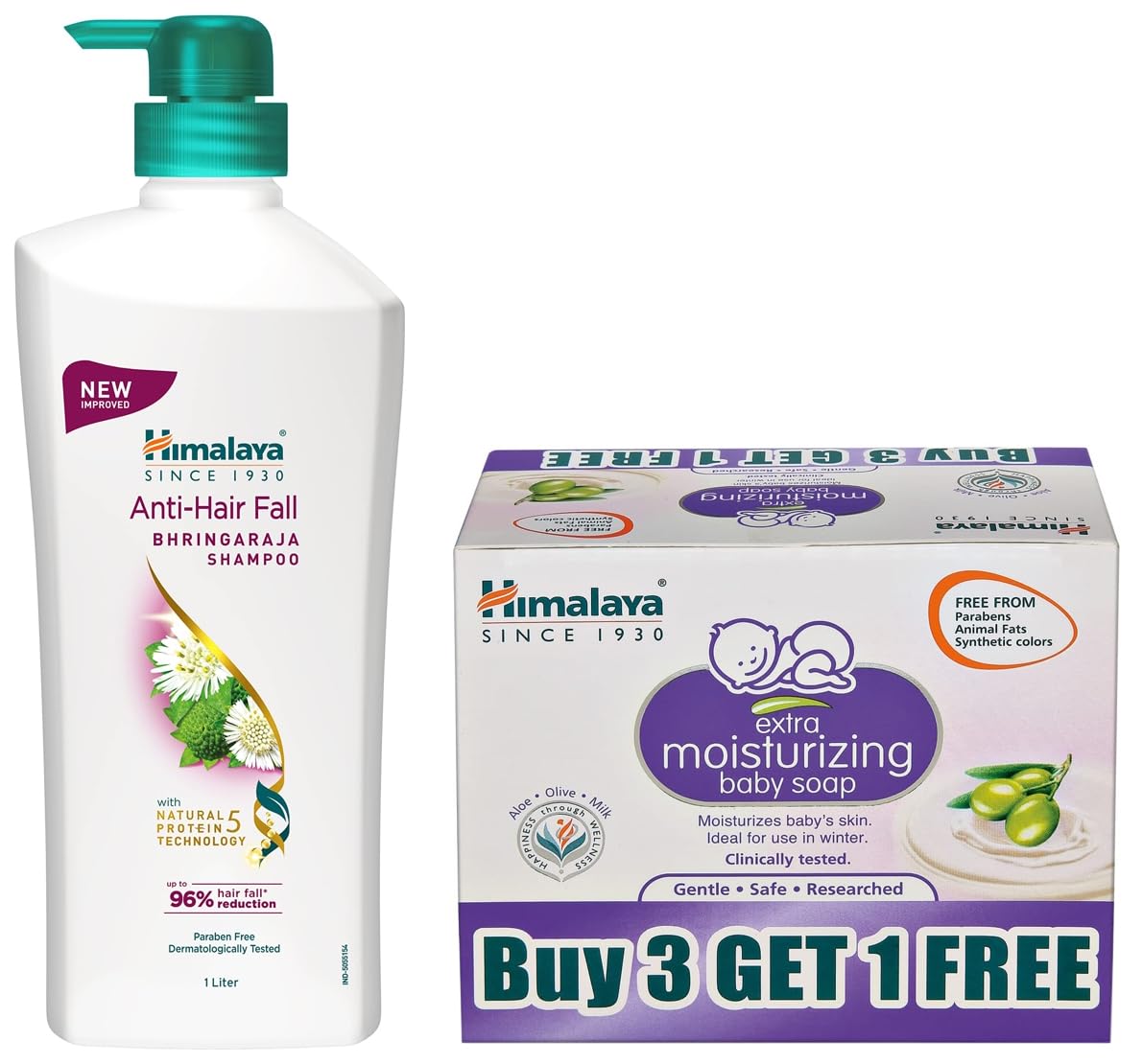 Himalaya Anti Hair Fall Shampoo With Bringaraja, 1000 Ml And Extra Moisturizing Baby Soap (75G, Free)