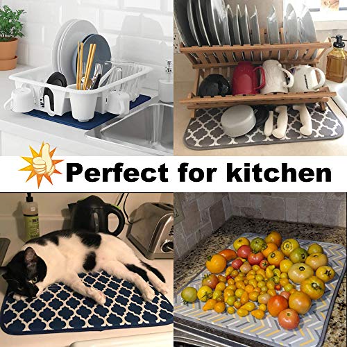 Dish Mat Absorbent, Reversible, Microfiber,Dish Drying Mat for Kitchen,Machine Washable Farmhouse Dishes Drainer/Rack for Countertop Fast Drying, Beige Drying Mat 16 X 18 Inch - Image 7