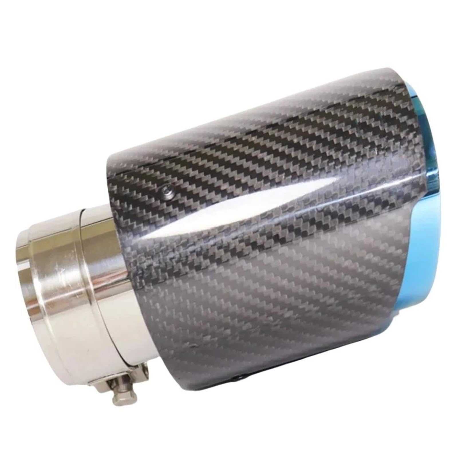 Bumper tailpipes 1Piece Universal Car Glossy Carbon Fiber Muffler Tip Exhaust Pipe Nozzle Straight Stainless Blue Muffler tailpipes(60MM IN 76MM OUT)