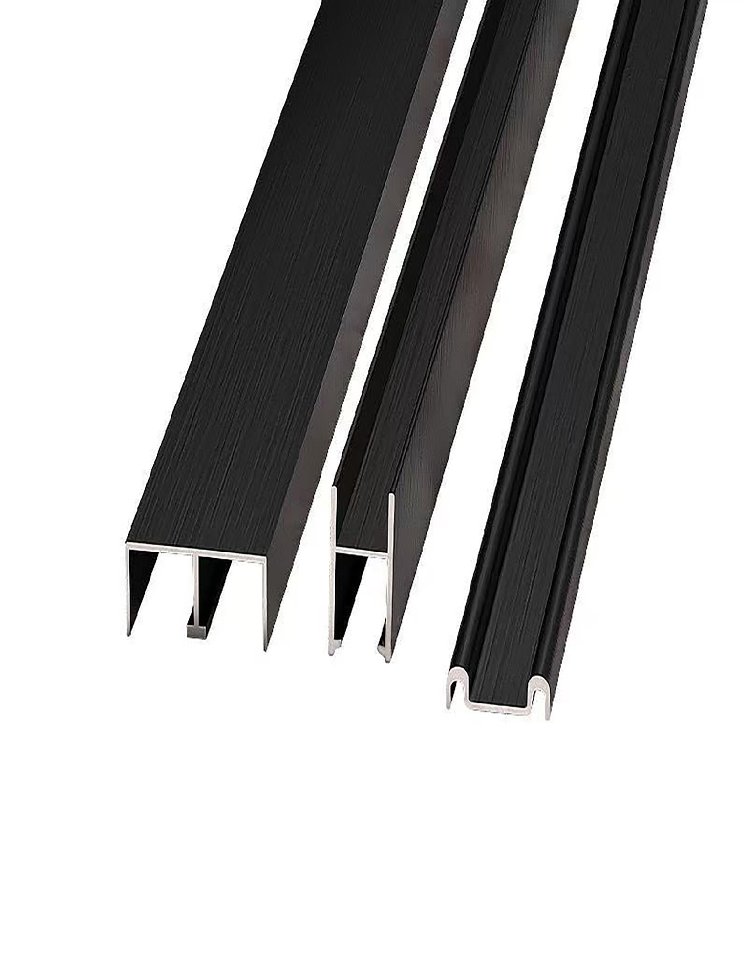 ApuaVireo&Co Juego de guías de puerta de aleación de aluminio para paneles de 5/8 mm de espesor, accesorios de puerta de vidrio, guía de ventana instalación fácil y rápida (negro, 110 cm / 3,6 pies)