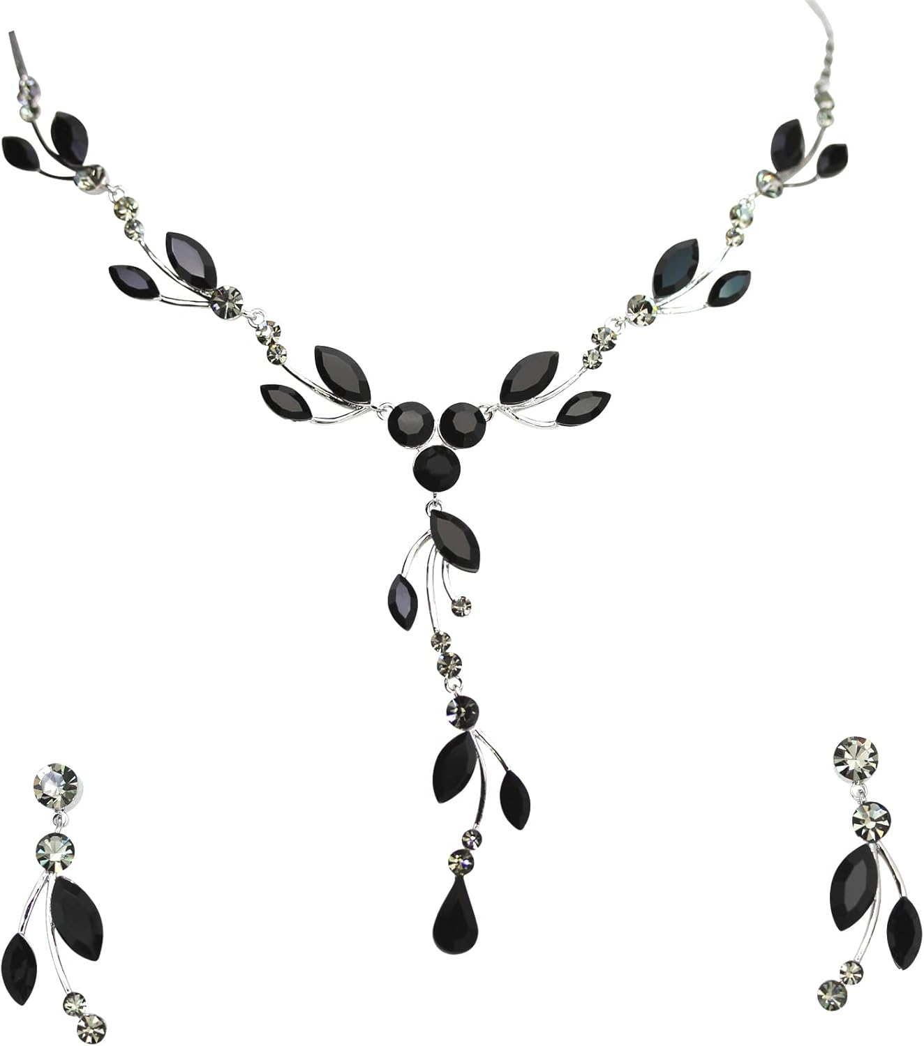 Faship Gorgeous Rhinestone Crystal Floral Necklace Earrings Set