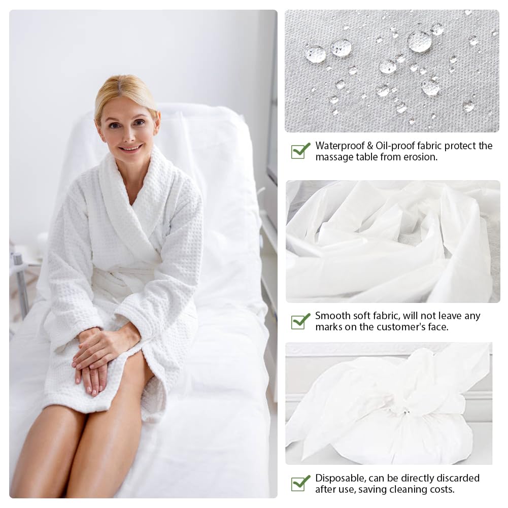 30pcs 90 x 215cm Coprilettino Monouso, Coprilettino Estetica Impermeabile, Lenzuola Usa e Getta con Elastici, Coprilettino da Massaggio per Estetica, Fisioterapia (Senza aperture facciali)