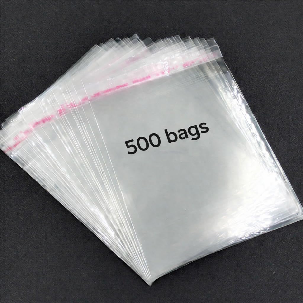 500 Pack (3.5" x 8.5") Clear Self Sealing Cellophane Bags, Transparent Self-Adhesive OPP Gift Bags for Treats, Cookies, Cards & Crafts