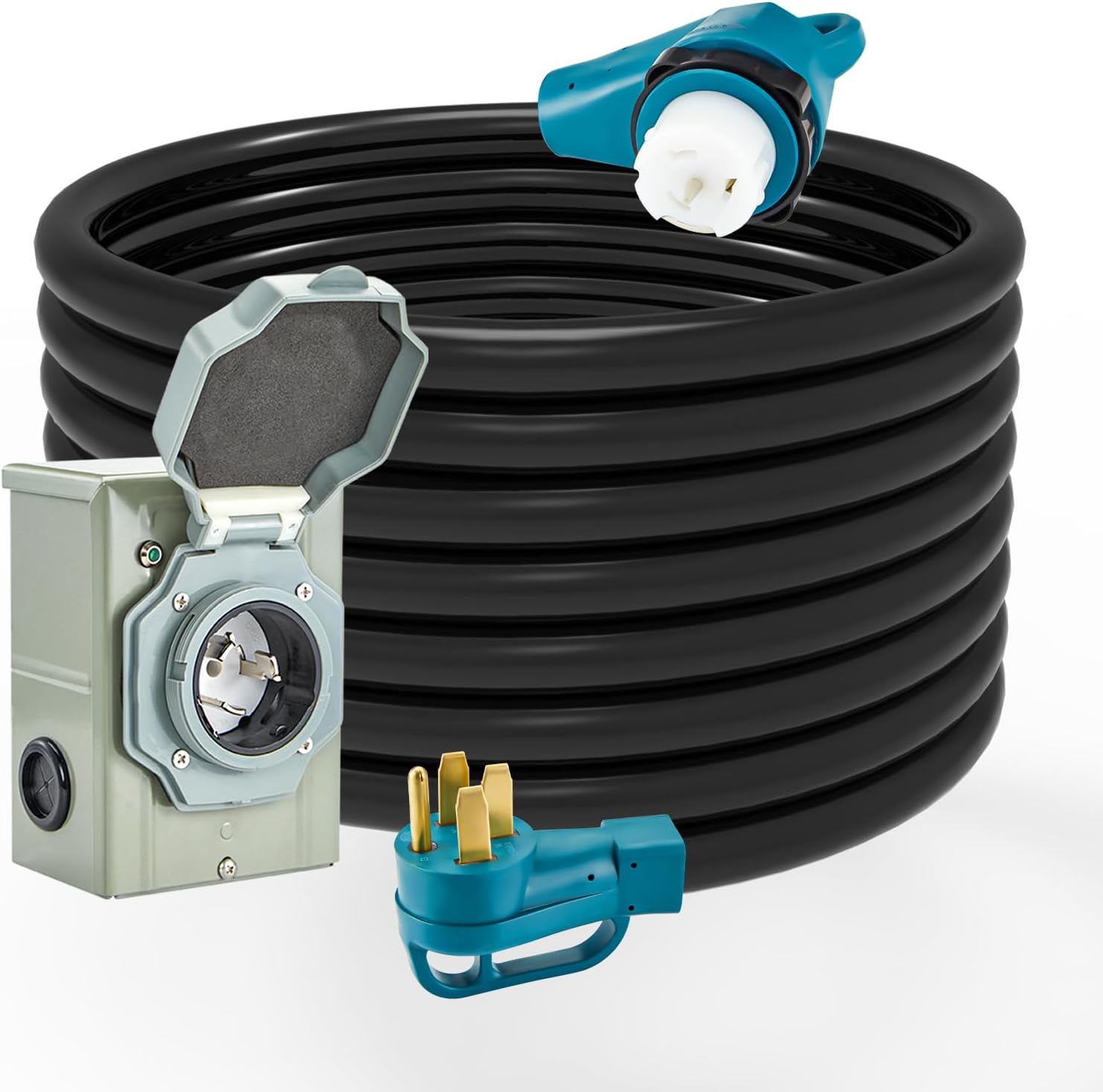 50 Amp Generator Cord 25FT + Power Inlet Box Combo Kit – Waterproof, 6AWG Copper