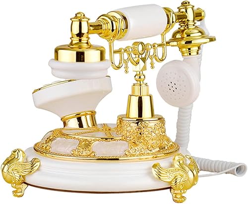 Miniatura 4 de Teléfono de esfera giratoria vintage, teléfono fijo con cable retro real, teléfono de escritorio de estilo antiguo, acabado de metal de resina de