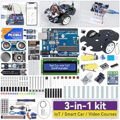 SunFounder Ultimate Starter Kit Compatible with Arduino UNO IDE Scratch, 3 in 1 IoTSmart CarBasic Kit with Online Tutorials, Video Courses, 192 Items, 87 Projects, Suitable for Age 8 Beginners