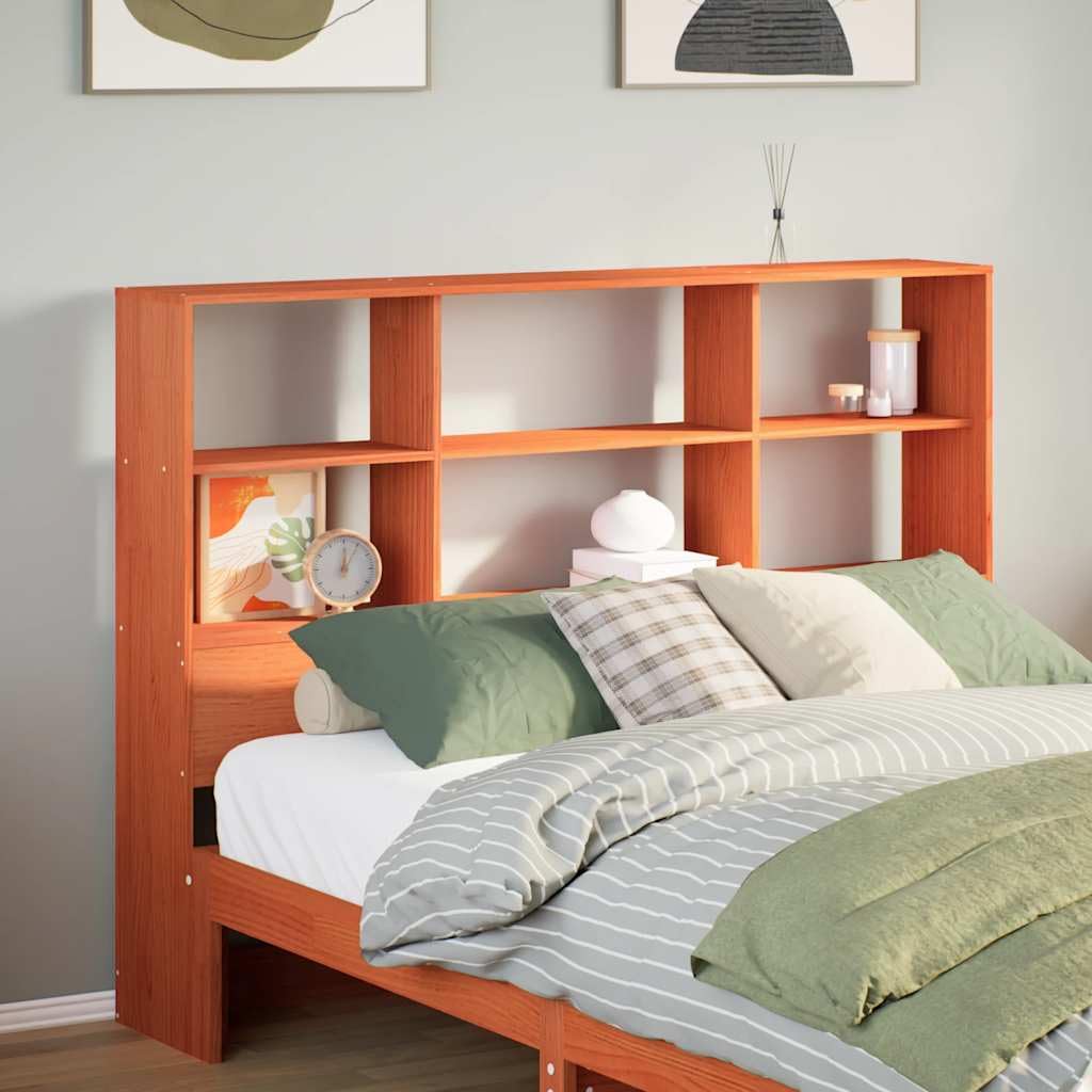 vidaXL Cabecero de Cama almacenaje Madera Maciza Pino marrón 135 cm