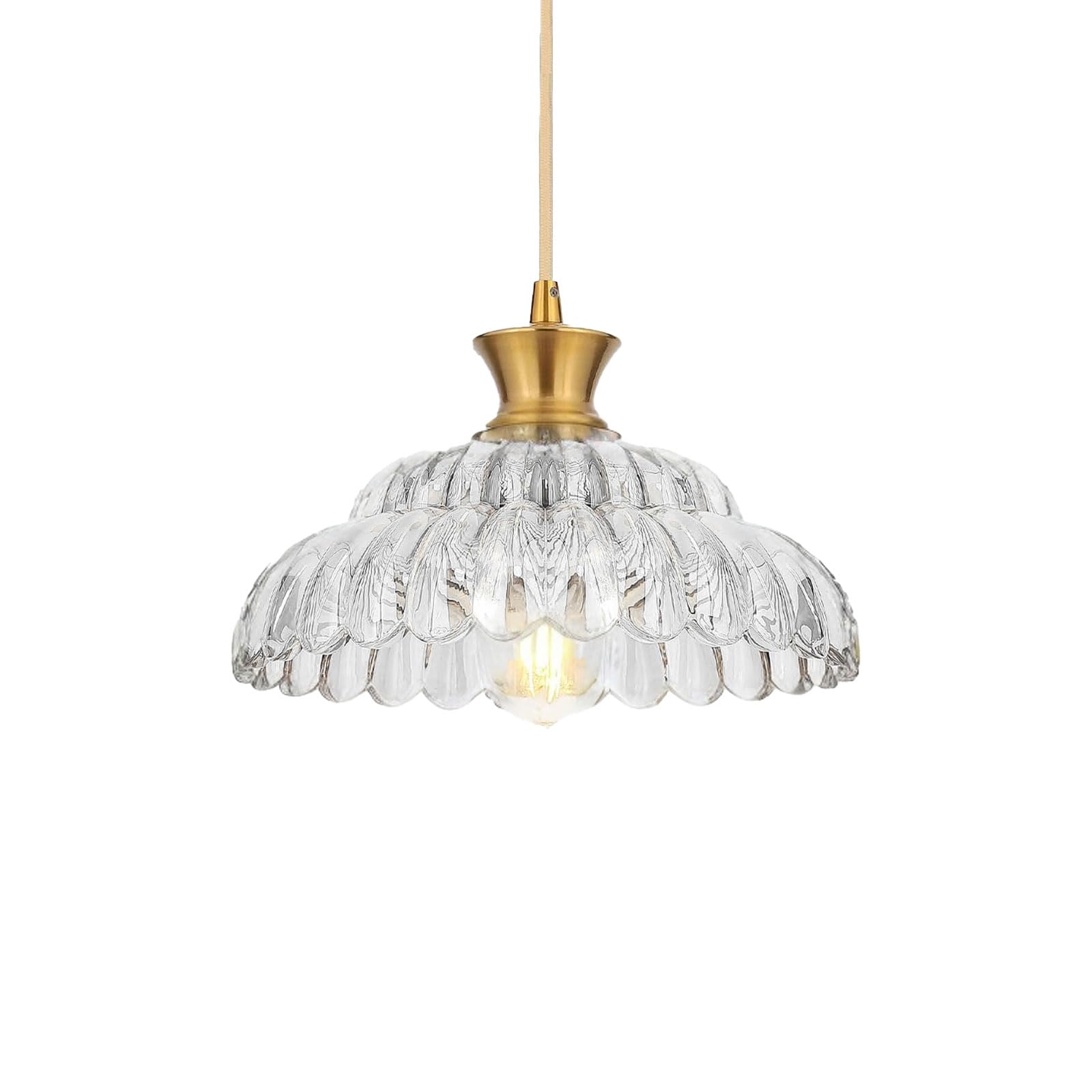 Lámpara Colgante de Cristal Vintage 25cm Altura Ajustable E27 Lámpara de Techo Industrial Retro para Cocina Comedor Dormitorio Salón Cafetería Restaurante (Oro + Transparente)