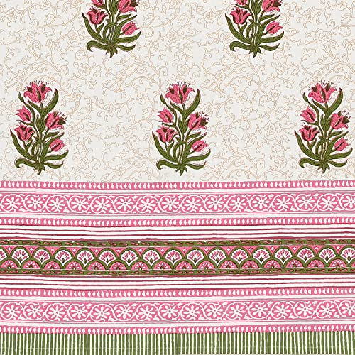 Image of BLOCKS OF INDIA Hand Block Printed Cotton Daylight Semi Sheer Curtains with Eyelets(Set of 2 Curtains) (Flower 3, 7 Feet /Door), Pink