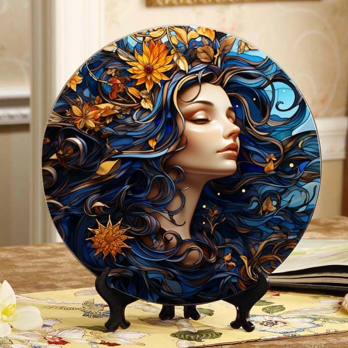 Moon Surface 10-inch Ceramic Plate for Wall Display or Tabletop, with Stand & Hook DP-225594132