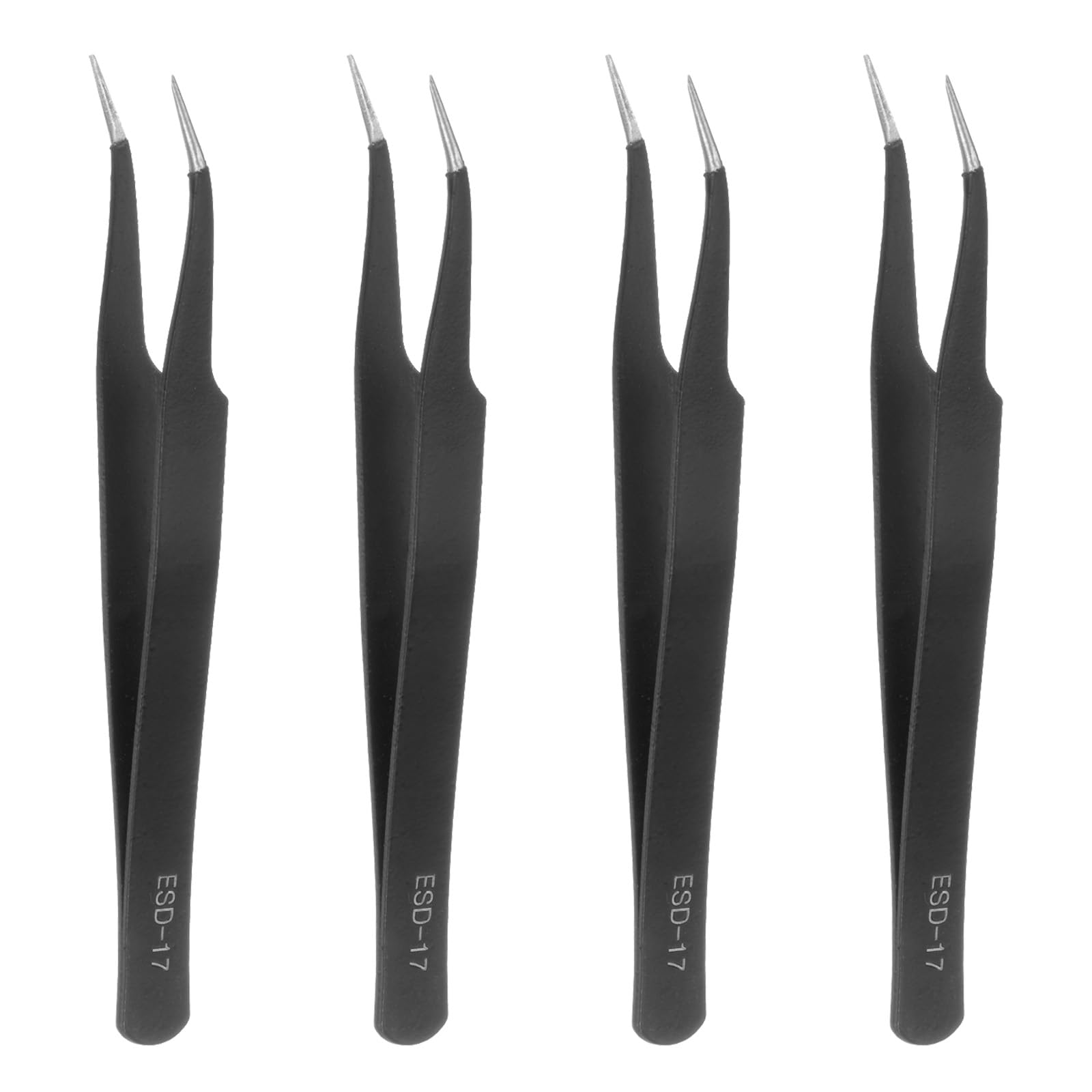 HARFINGTON 4Pcs Precision Tweezers Set ESD-17 120mm Curved Anti-Static Anti-Magnetic Stainless Steel Precision Technology Tweezers Kit for Craft Electronics Jewelry Repair Laboratory Work