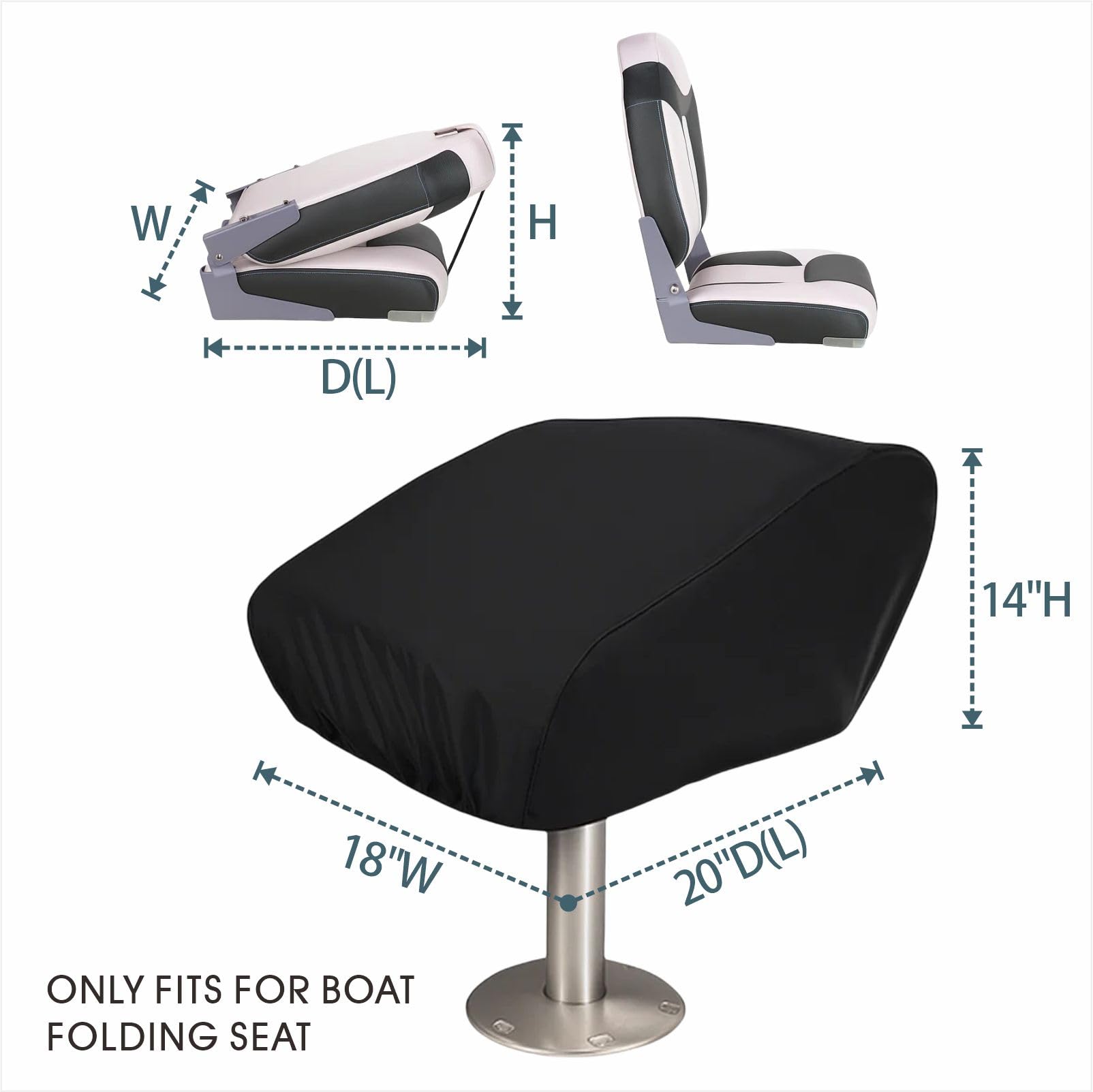 Housse de siège pliable pour bateau – Protection de siège pliable imperméable en toile 420D robuste résistante aux intempéries (noir)