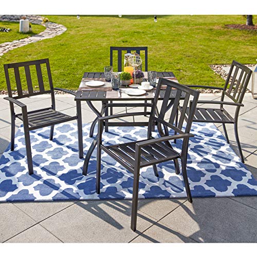 Image of LOKATSE HOME 5-Piece Outdoor Patio Dinning Furniture Set Metal Arm Chairs and Square Table with Umbrella Hole