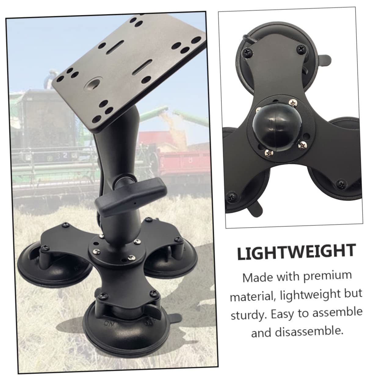 Uonlytech Soporte para Parabrisas Triple Ventosa y Rótula Giratoria | Negro, 3 Bases de Succión, Montaje Estable para Móviles y Navegadores, Desmontaje Sencillo