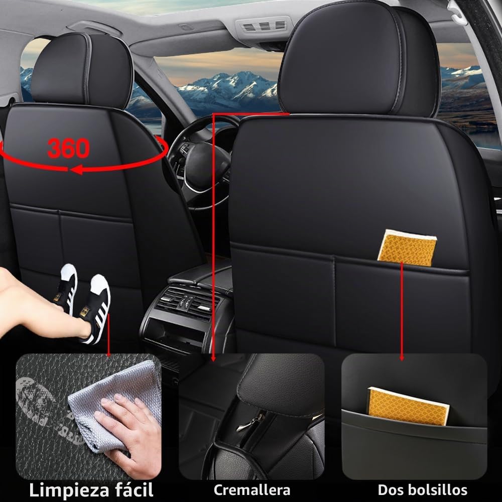 Juego de 2 fundas para asientos delanteros de coche, piel sintética, para VW Amarok Beetle Bora CC Caddy EOS Fox Golf Plus SV Jetta Passat Polo Sharan T-Cross T-Roc Taigo Tiguan Allspace Touran e-Golf