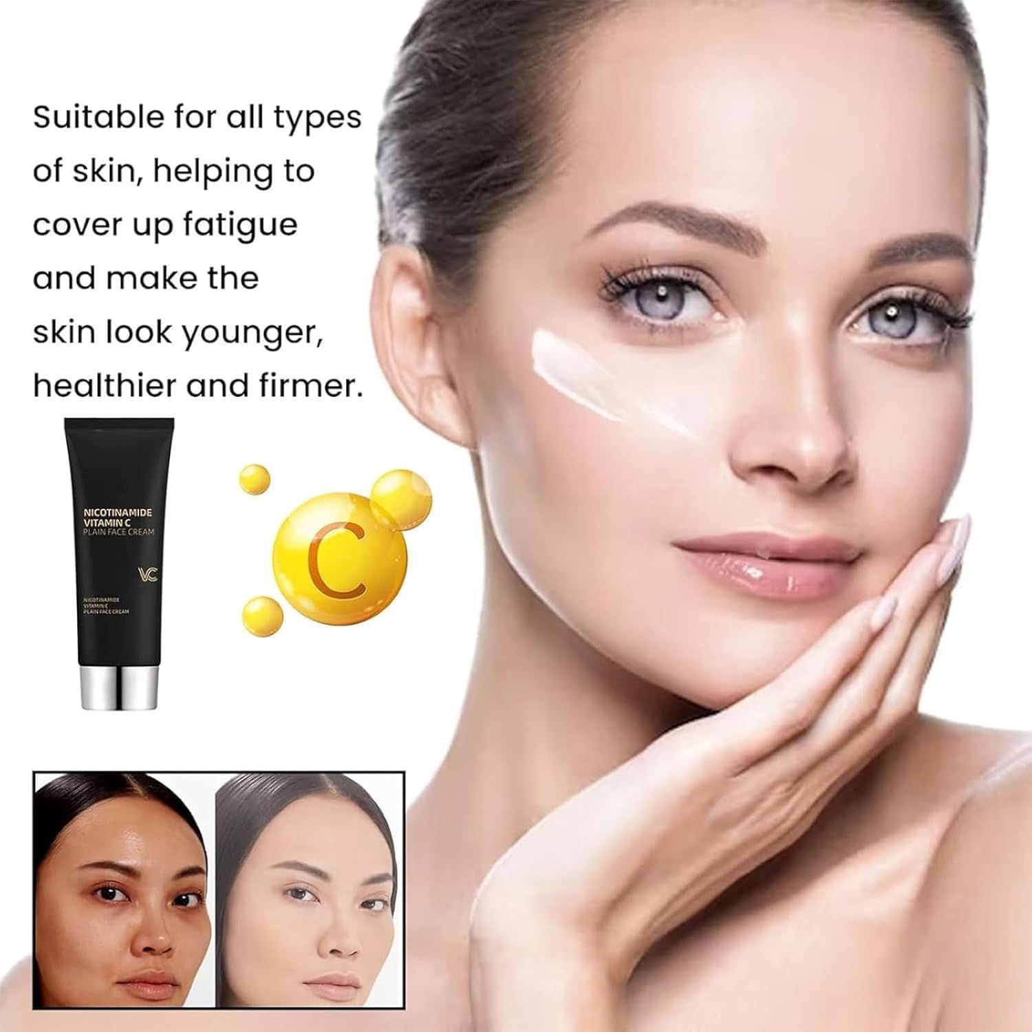Niacinamida Vitamina C Crema Para La Piel De Tubo Negro, Crema Facial Simple Con Nicotinamida Y Vitamina C, Crema De Maquillaje Con Cinco Vitaminas C, Humectante Con Vitamina C Para Cara (3pcs)