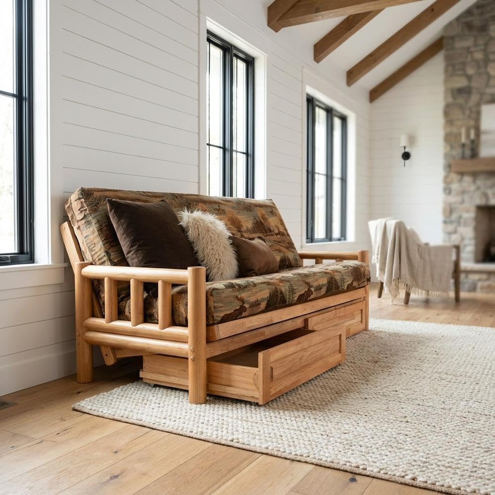 Starlight Canyon Home Brown Futons with Plush Mattress, Durable Fabric Cover, Comfortable Seating, and Modern Design for Living Room or Guest Room