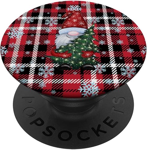 Lindos gnomos de Navidad negros y rojos copos de nieve a cuadros vintage PopSockets estándar PopGrip