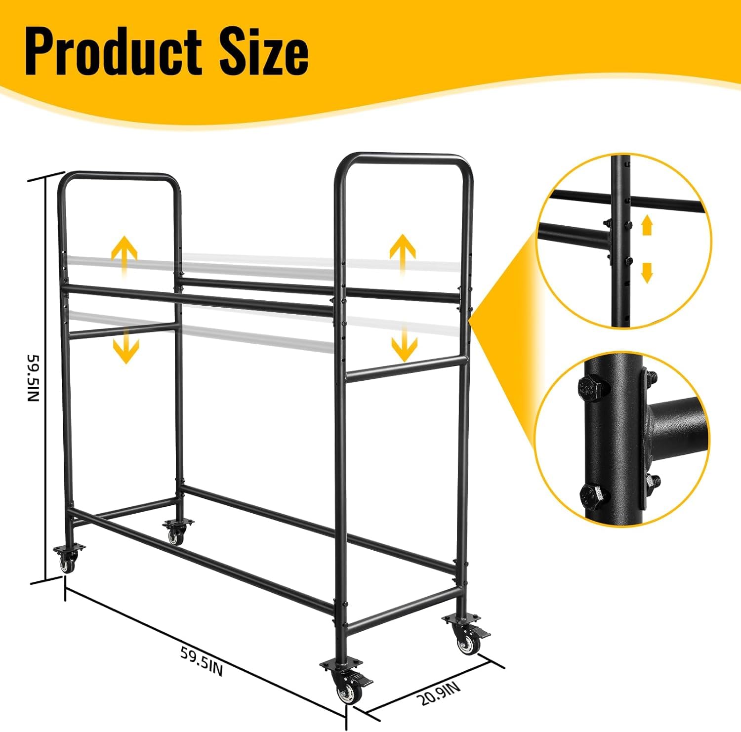 Porta Pneumatici Regolabile su Ruote 60 X 59 X 21 - Robusto Contenitore in Metallo per Pneumatici E Legna da Ardere - Ideale per Garage E Uso Esterno - Organizzatore Salvaspazio