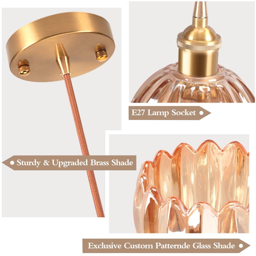 Lustre Suspendu Verre Vintage DLGLOLIN Lampe Suspendue En Verre Intérieure Moderne Ambre Luminaire Plafonnier