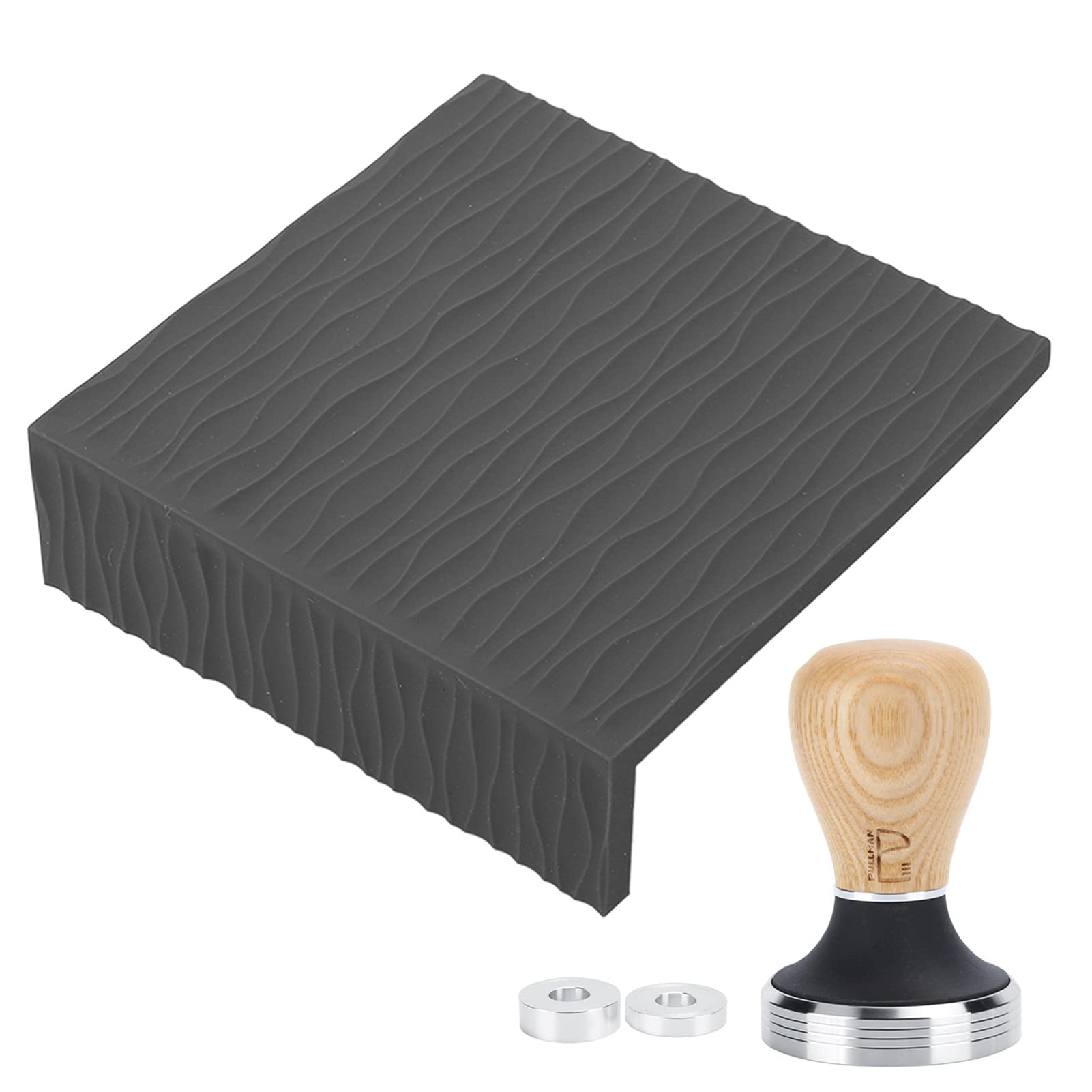 Yosoo Health Gear Juego de Manipulación de café con Tapete de Apisonamiento, de Haya de 58 Mm, Base de Acero Inoxidable, Tapete de Silicona en Relieve para Uso en la Esquina del Mostrador de café en