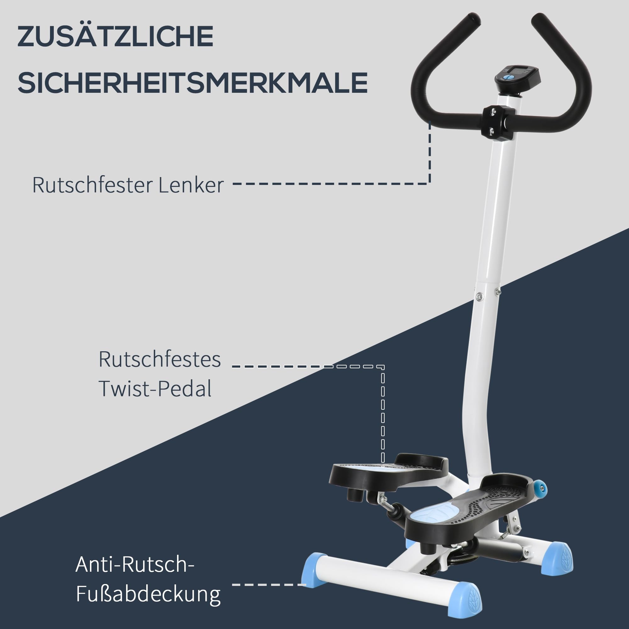 HOMCOM Stepper Fitness Swing Stepper mit LCD-Schirm und Handgriff Hometrainer für Zuhause bis 100 kg Stahl ABS 55 x 44 x 108 cm
