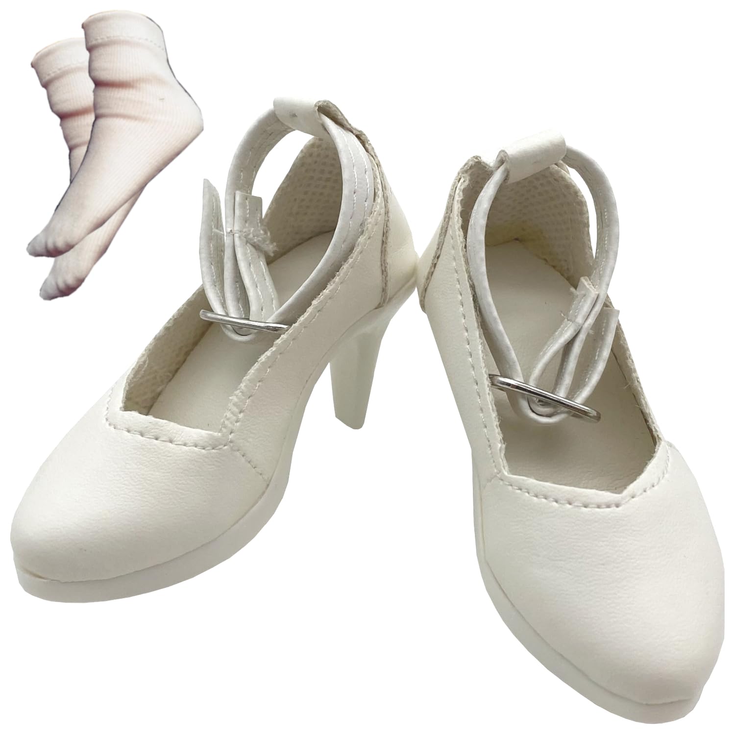 OLYOLY (2-Piece Set) 1/3 Doll Shoes, High Heels, Pumps, Cute, Doll Clothes, Miniature Dolls, Maid Clothes, Figures, Underwear, Socks, Socks Included (02 White)