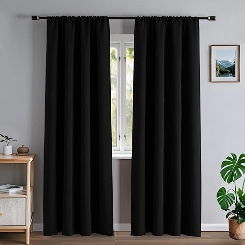 Miniatura 51 de Cortinas opacas para sala de estar, cortinas 100% opacas de 84 pulgadas de largo, juego de 2 paneles, con aislamiento térmico, pestaña trasera y