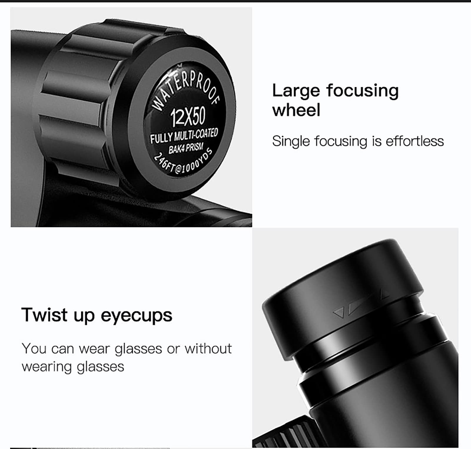 Télescope monoculaire de vision nocturne 10/12/15 x 50 haute puissance, étanche, résistant aux chocs, pour adultes, prisme Bak4 pour camping, chasse, observation des oiseaux, concert, gadgets de