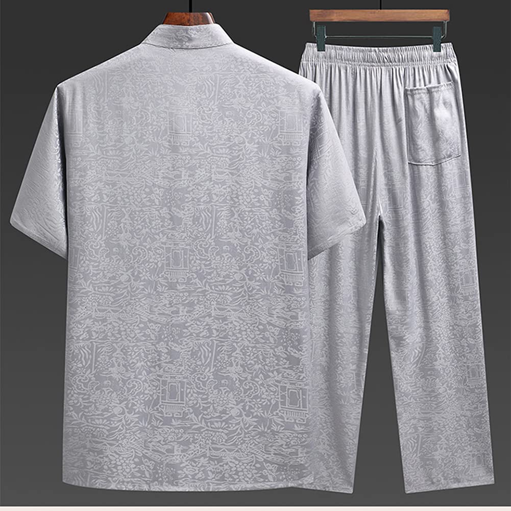 Männer Sommerkleidung Chinesisch Nationales Traditionelles Kostüm Kampfkunst Kung Fu Tai Chi Outfit Hanfu Sommer Zweiteiler Tang Anzug Kurzarm Stehkragen Kung Fu Shirt Tops & Hose