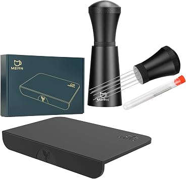 MEION Espresso Tamping Mat and Espresso Distribution Tool, Food Grade Silicone Tamper Mat, Espresso Coffee Stirrer Black
