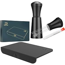MEION Espresso Tamping Mat and Espresso Distribution Tool, Food Grade Silicone Tamper Mat, Espresso Coffee Stirrer Black
