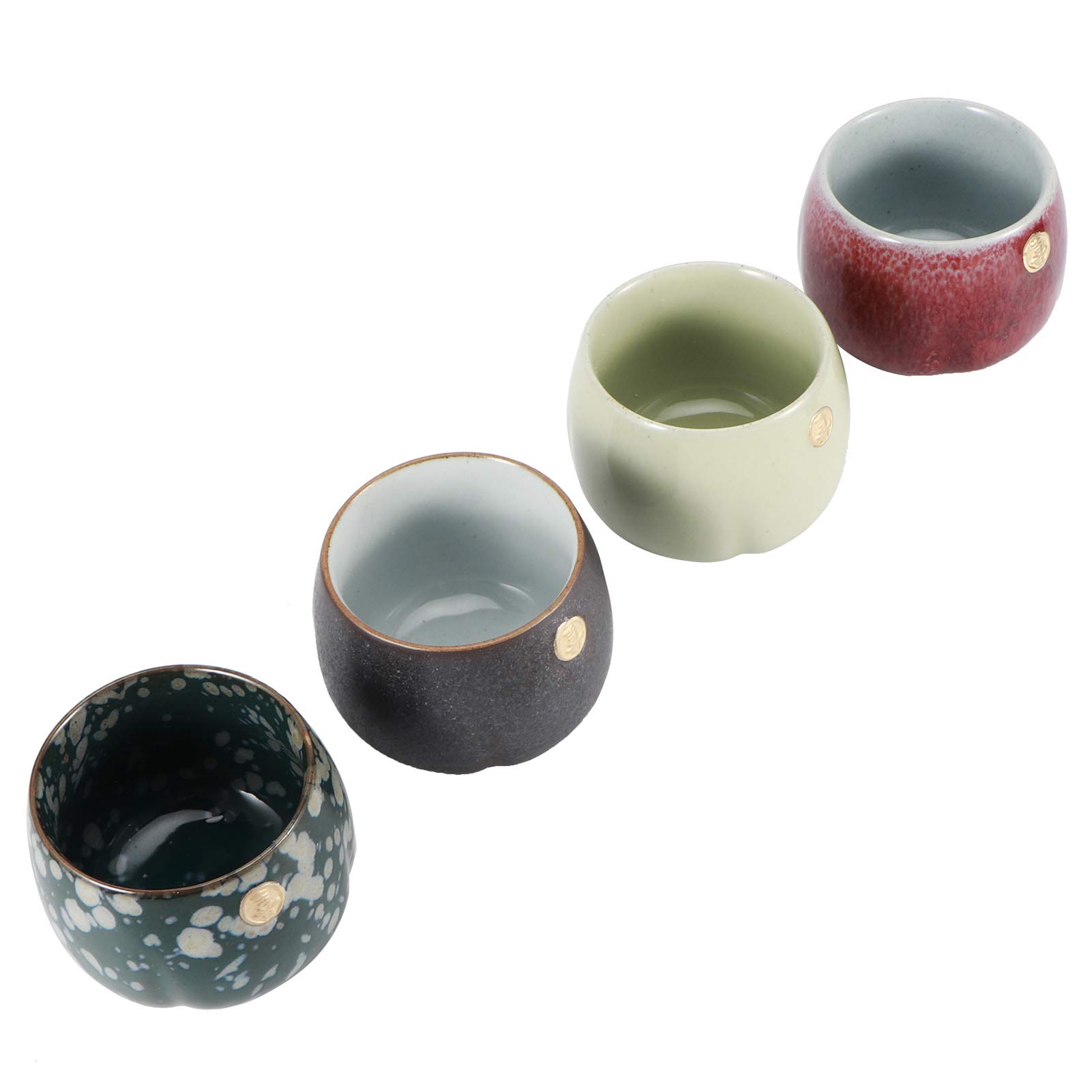 Dpofirs Juego de Tazas de té Horneadas en Horno Retro, 4 Piezas de Tazas de té de Cerámica de Estilo Japonés con Acabado Esmaltado Suave para Beber de Kung Fu y Regalar (Felicidad continua)