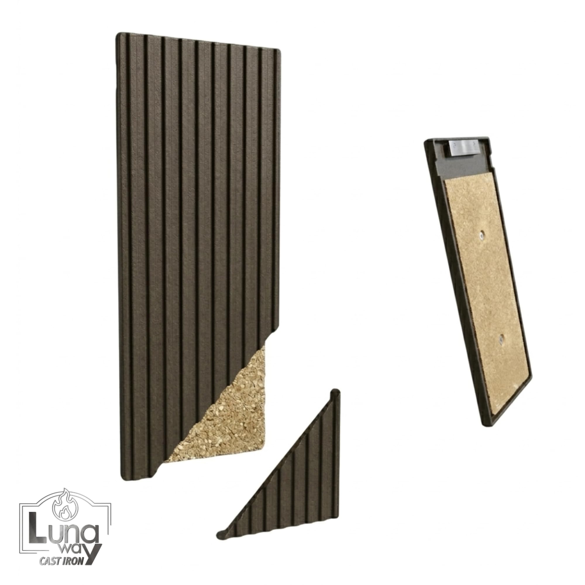 20 x 50h x 2 cm - Lastra in ghisa modulare con Pannello in Vermiculite HD | Lastra modulare + pannello in vermiculite alta densità, fissaggio a sospensione camini termocamini, Accumulo e irraggiamento