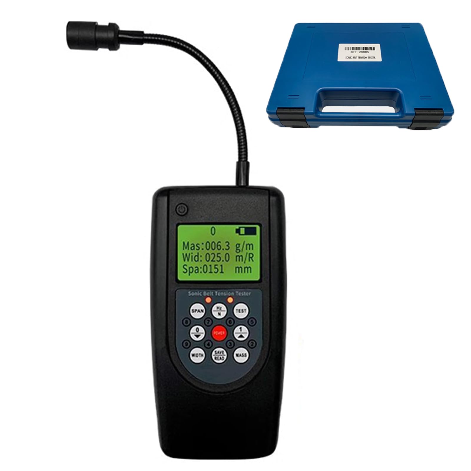 Medidor de tensión de correa, indicador de pantalla LCD integrado, rango de frecuencia 10 Hz a 680 Hz, almacena 20 parámetros, ideal para correas en V multiacanaladas