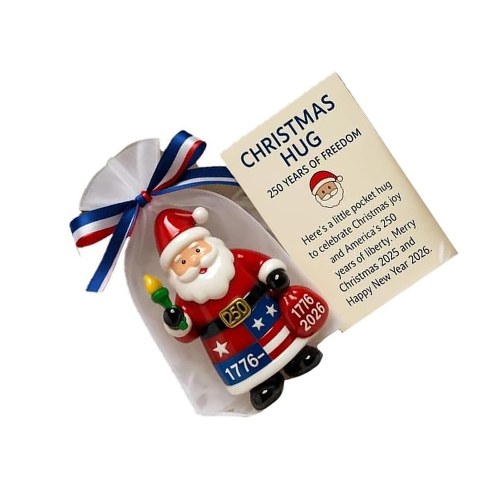Shatterproof Santa Hug Ornament Acrylic Christmas Tree Decoration for 250th Year Celebration Acrylic Hugging Santa Historical Party Accessory