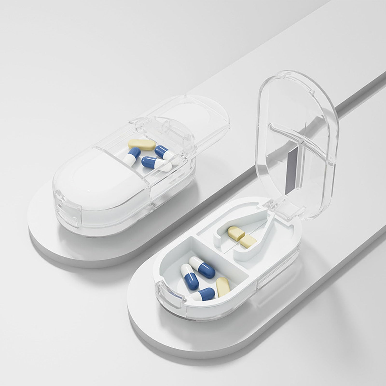 Pill Cutter,Pill Splitter,Cuts Pills Vitamins Tablets Bottom Medicine Storage Box, Easy to Carry, Easy to Disassemble and Clean (White)