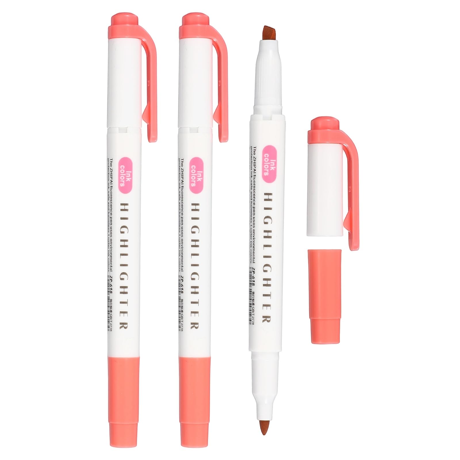 PATIKIL Highlighter Pen, 3 Pack Double Ended Highlighter Broad and Round Tips Marker Pens Studying Supplies for Office Home Daily Use, Pink